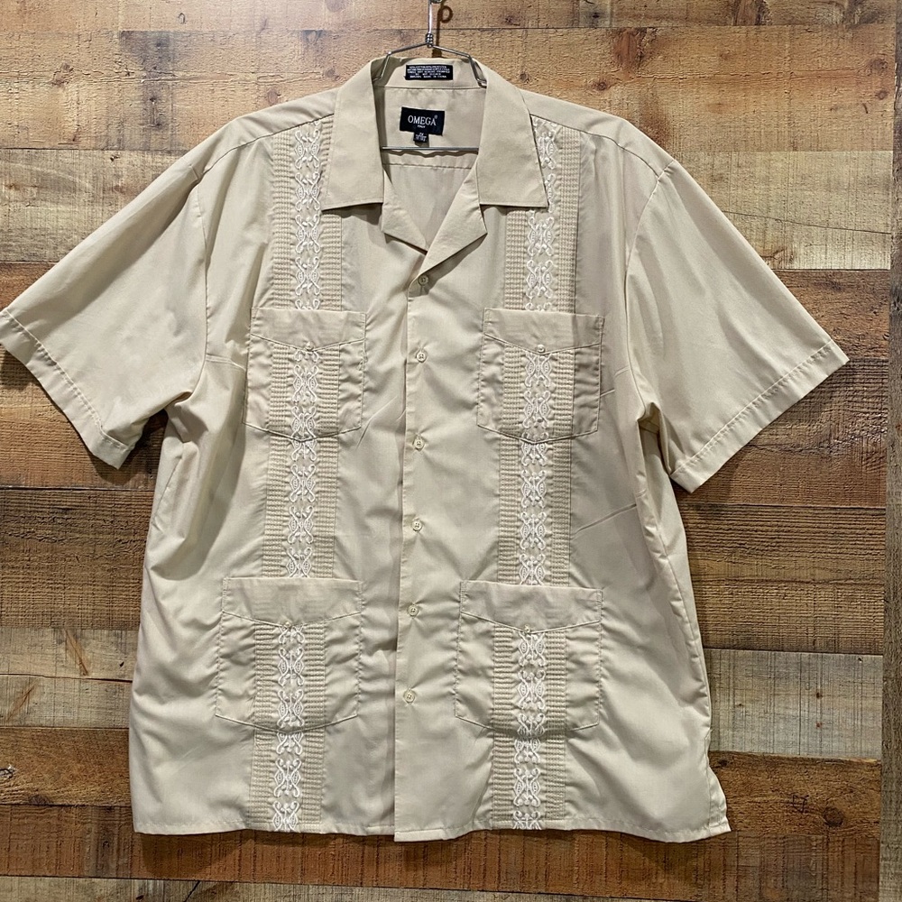Omega Italy Button Down Buff Light Beige Casual Mens Shirt Size 2X
